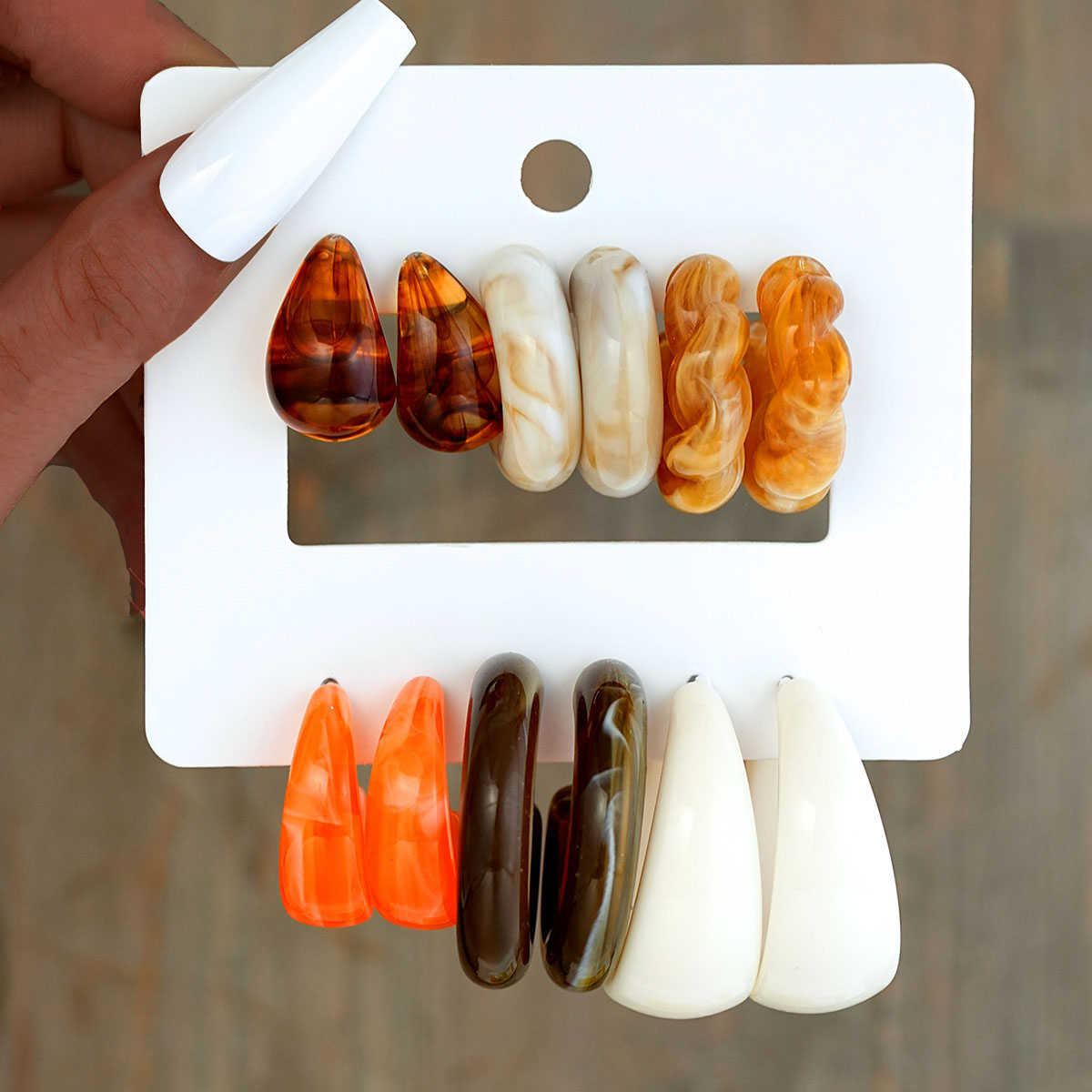 Resin Art Ring - 12pcs Set Anting Resin Bohemian Warna-warni