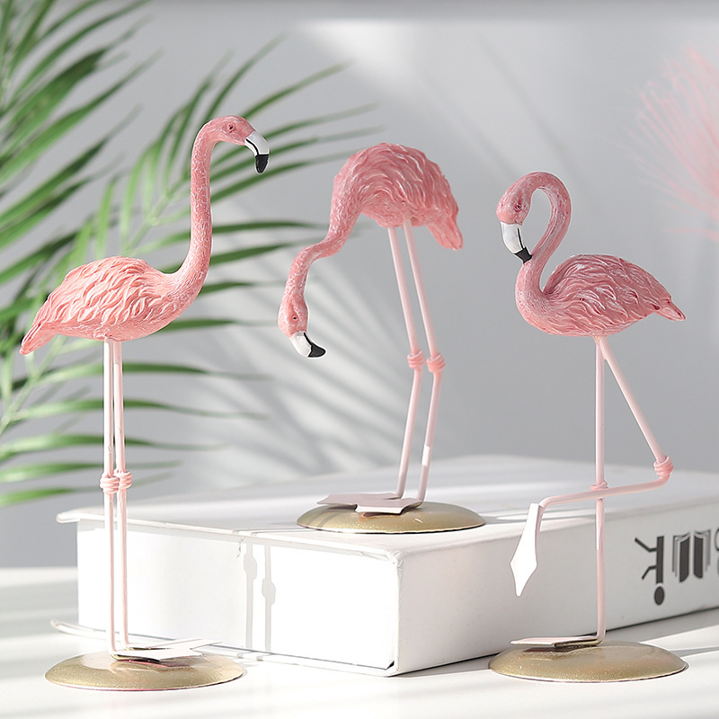 Resin Art Gift For Wedding - 3 Buah Patung Flamingo Merah Muda,