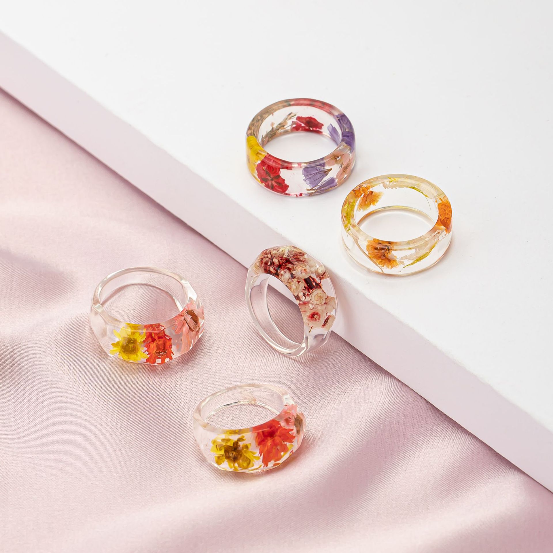 Resin Art Ring - Cincin Akrilik Retro Bunga Daisy Kering