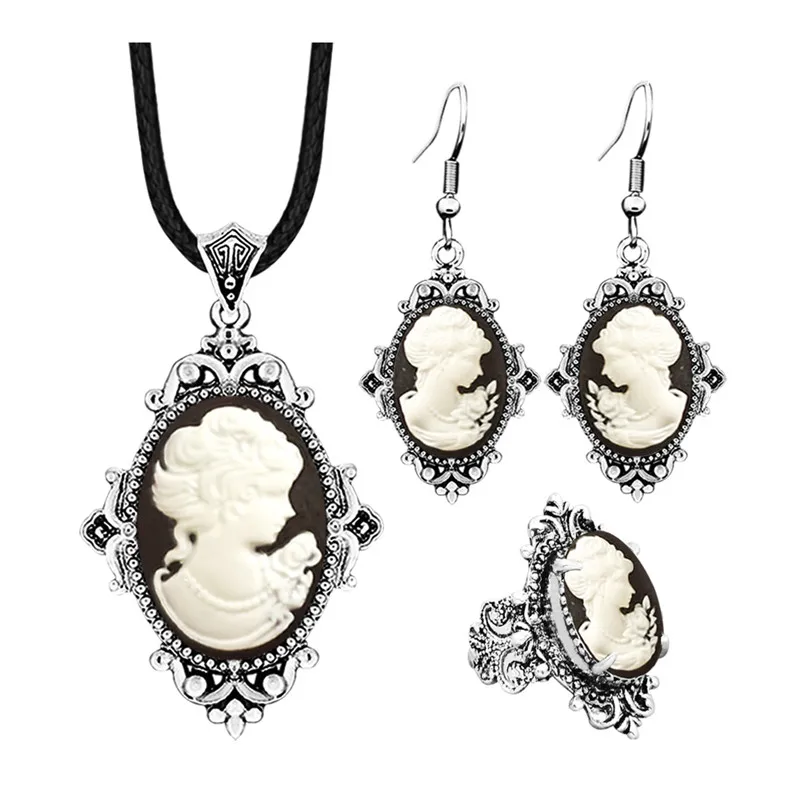 Resin Art Ring - Antik Terlihat Wanita Ratu Cameo Set