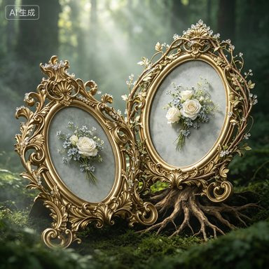 Resin Art Gift For Wedding - Bingkai Foto Resin Oval Emas Retro