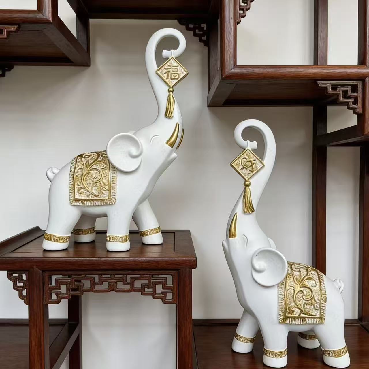 Satu Pasang Patung Gajah Tiong - Resin Art Gift For Wedding ulasan dan harga