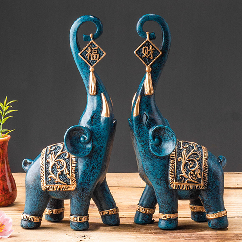 Satu Pasang Patung Gajah Tiong - Resin Art Gift For Wedding ulasan dan harga